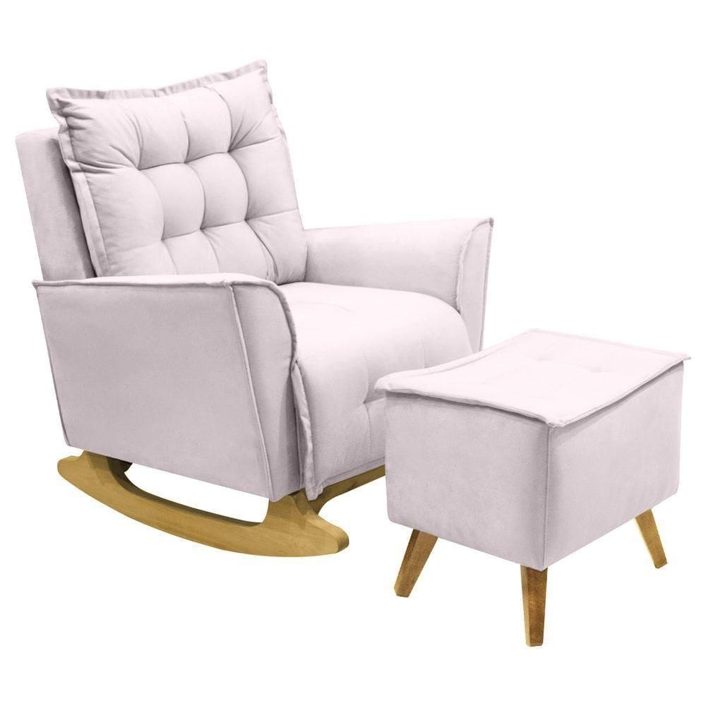 Poltrona Amamentação De Balanço Helena + Puff Veludo Quarto Rosê