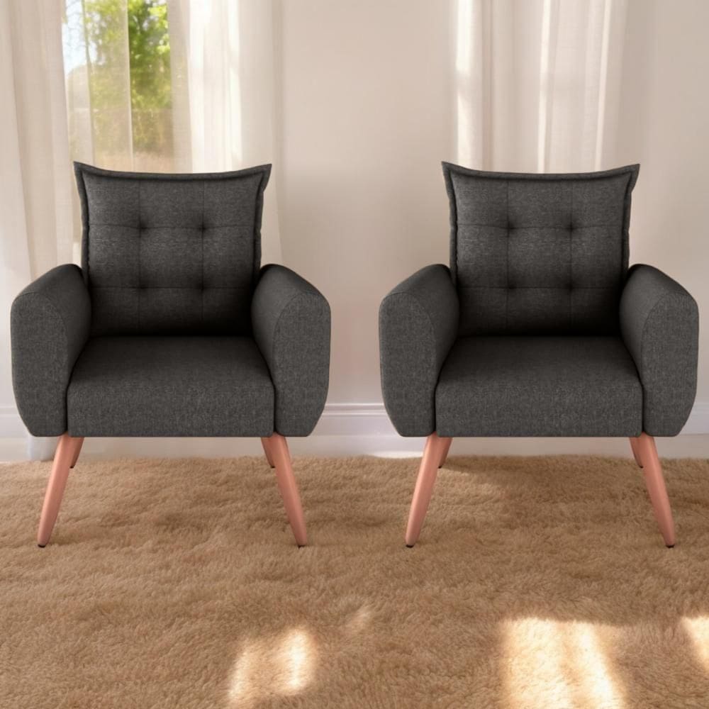 Jogo De Poltronas Decorativas Emma Linho Chumbo