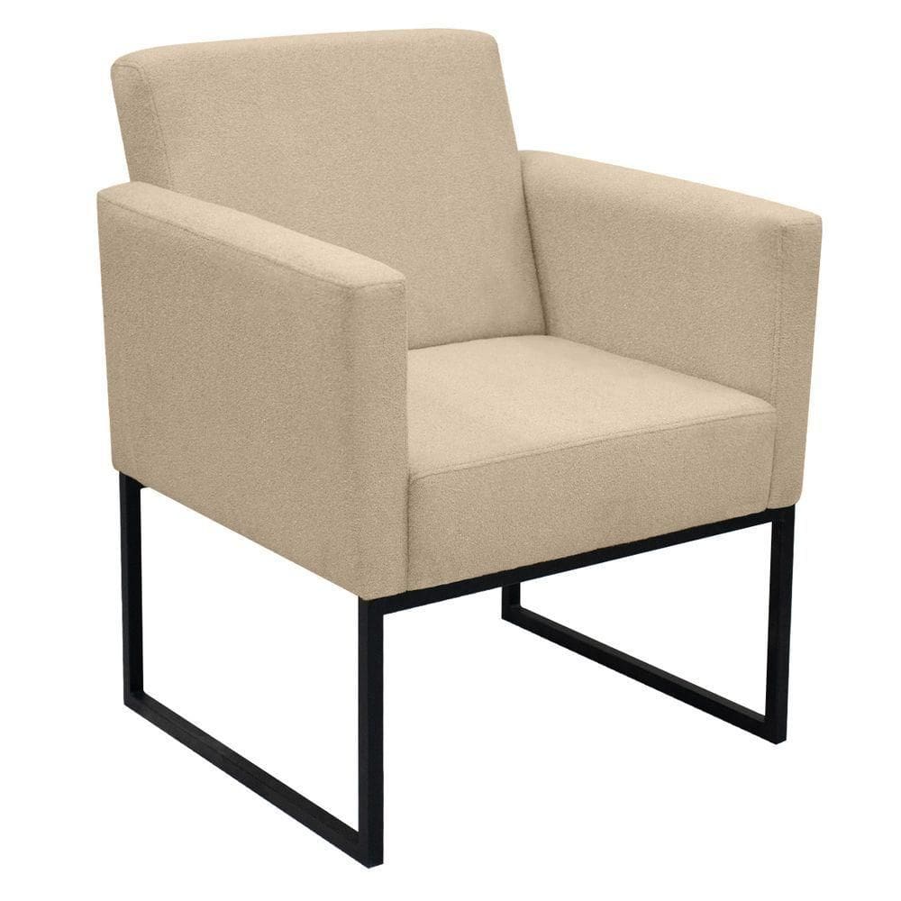 Poltrona Jade Conforto Aconchego Tecido Boucle Base Metálica Areia