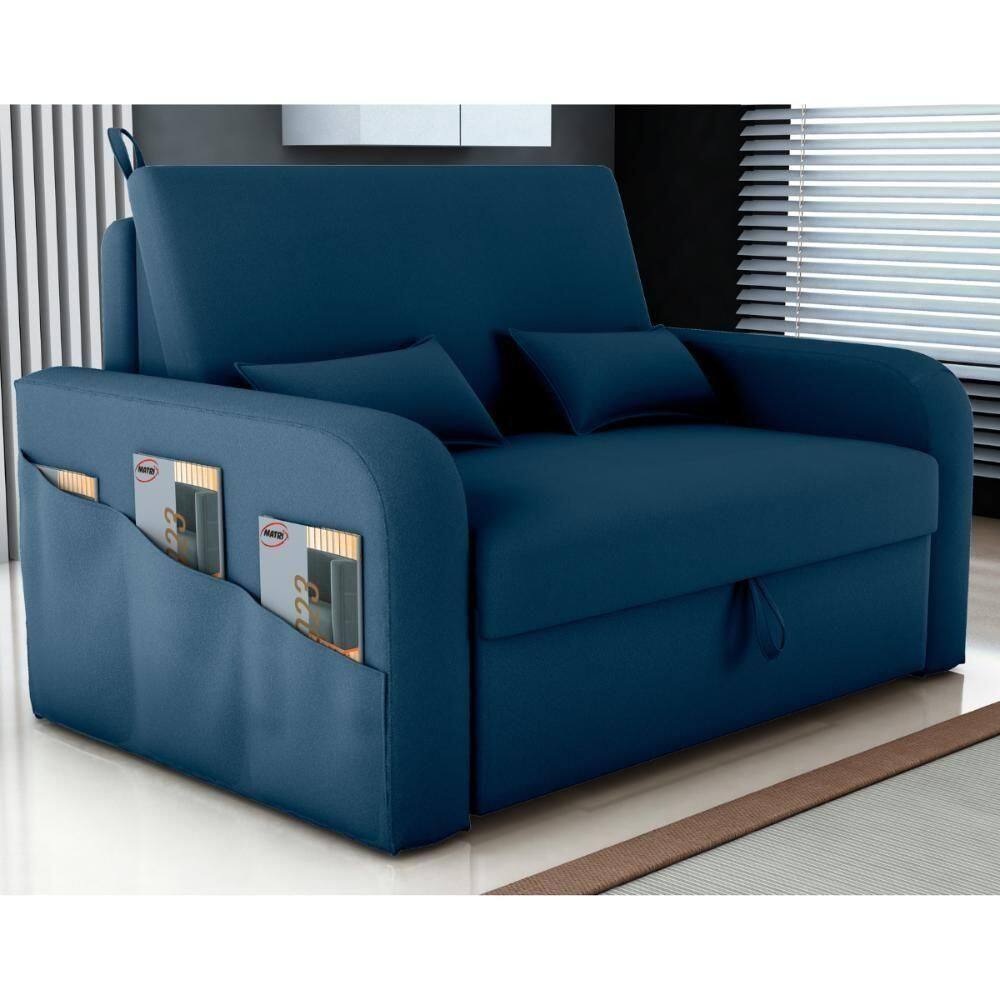 Sofá Cama Com Baú Gorteen Veludo Azul