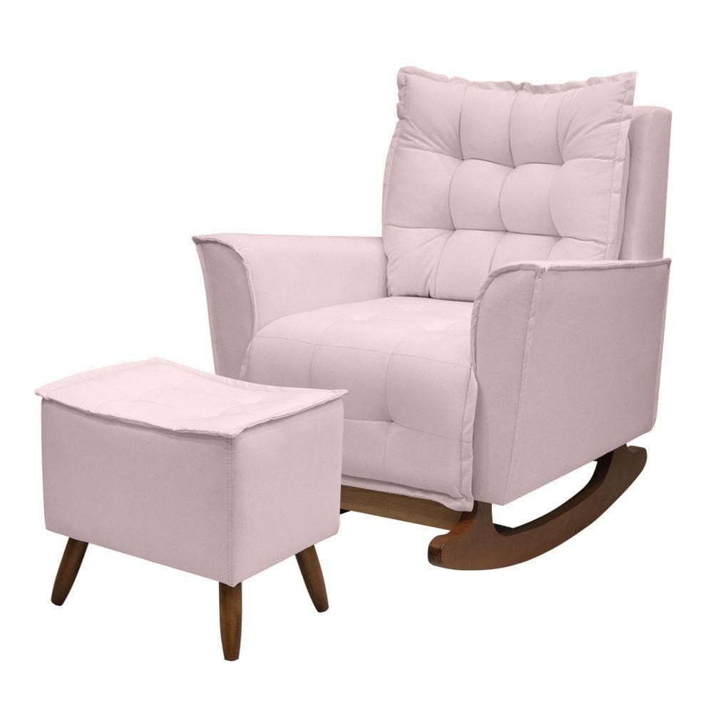 Poltrona Amamentação De Balanço Helena + Puff Linho Quarto Rosa