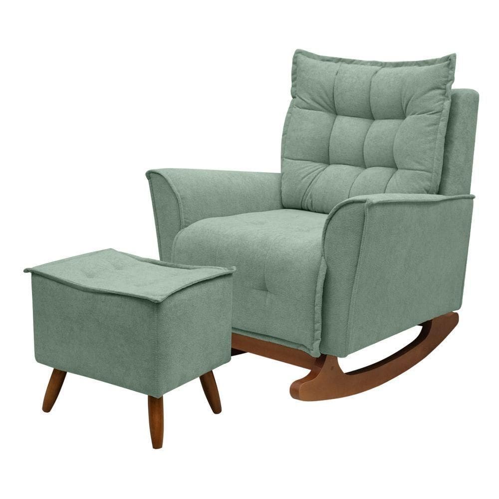 Poltrona Amamentação De Balanço Helena + Puff Boucle Quarto Verde