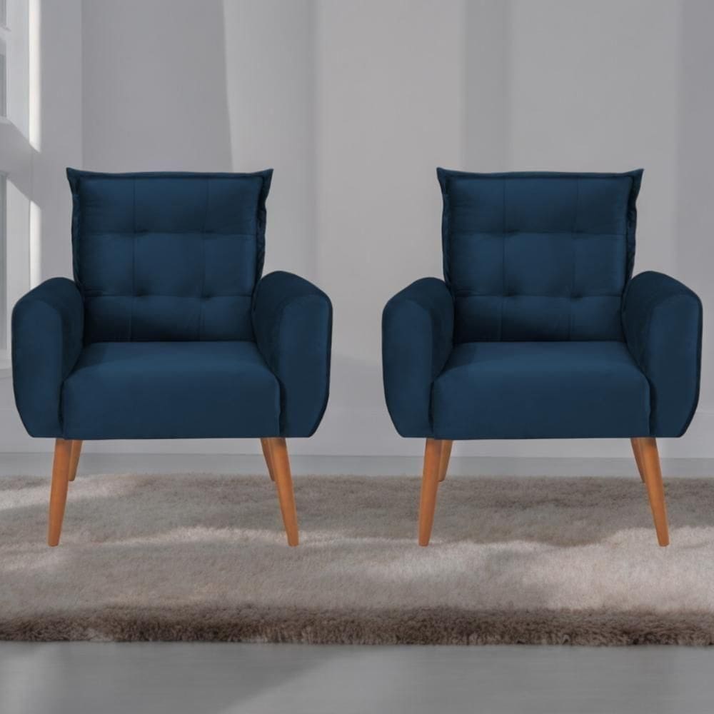 Jogo De Poltronas Decorativas Emma Veludo Azul