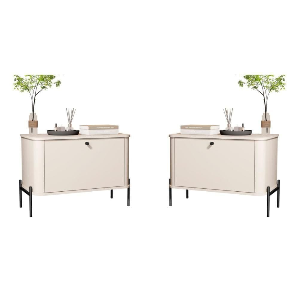Conjunto Mesa De Cabeceira Albania Off White Preto