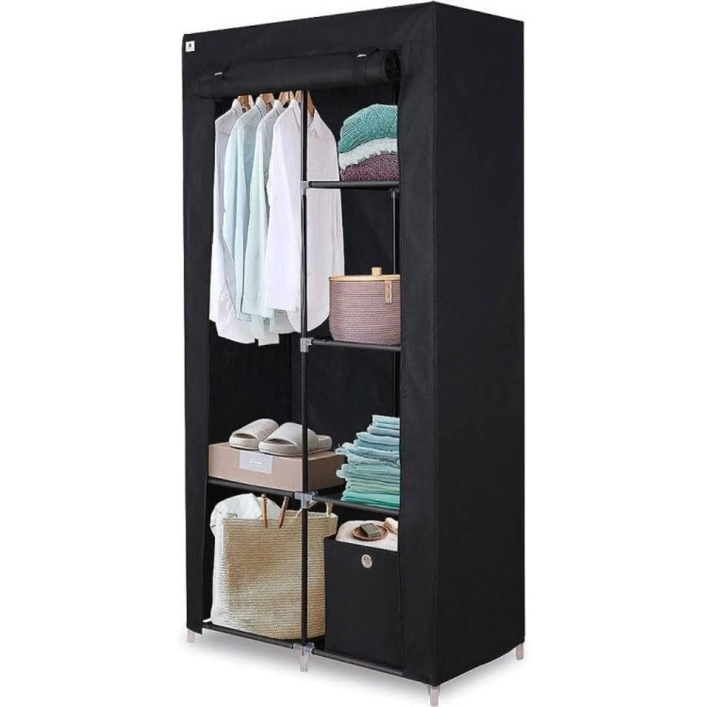 Guarda-Roupa Portátil Duplo com Cabideiro e 5 Prateleiras