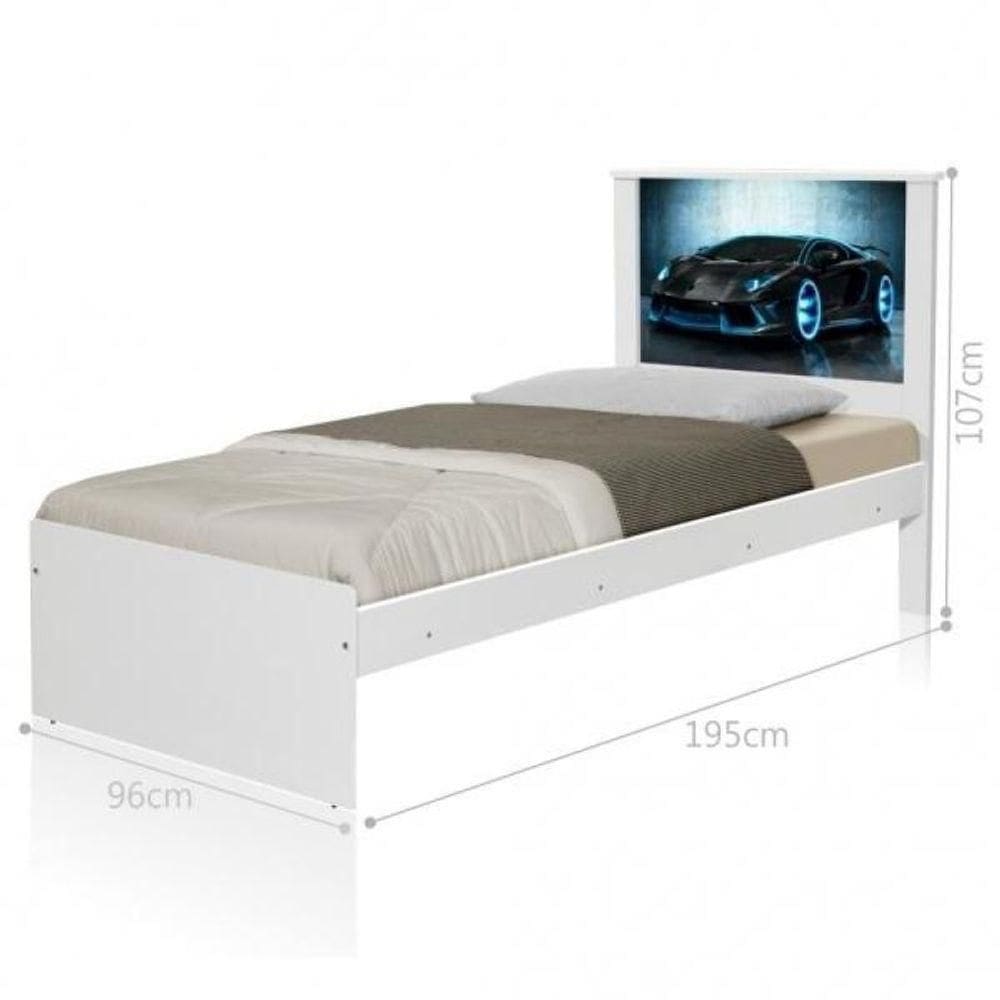 Cama Solteiro Carro Sport Raio Azul Com Colchão