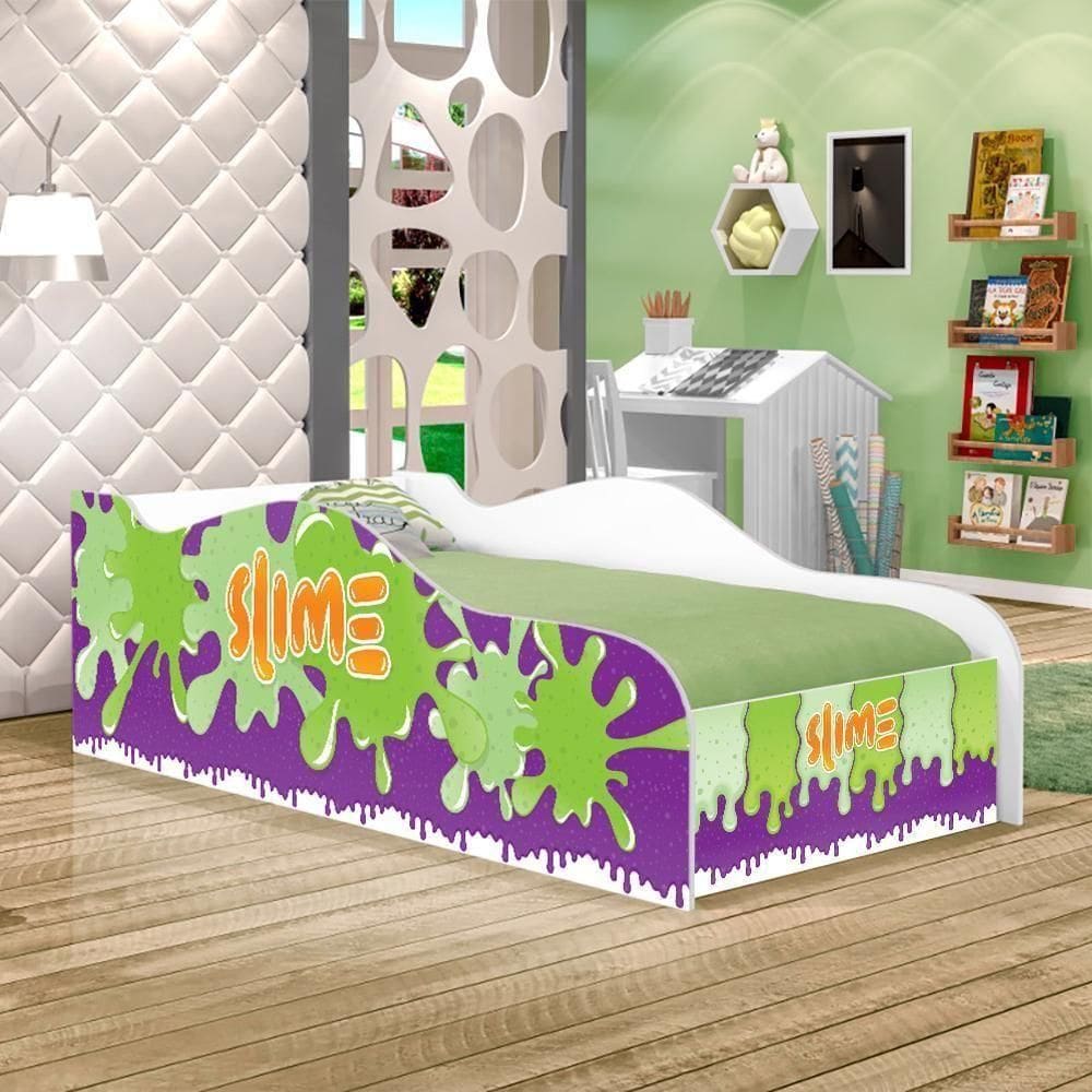 Cama Carro Fun Adesivada Slime Menino Solteiro
