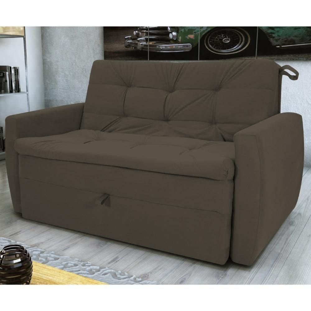 Sofá Cama Para Sala De Estar Hiro Suede Cappuccino