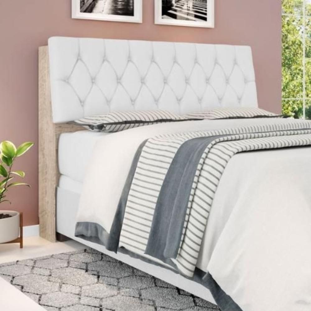 Cabeceira Box Casal Isis Amarula Com Capitonê Branco