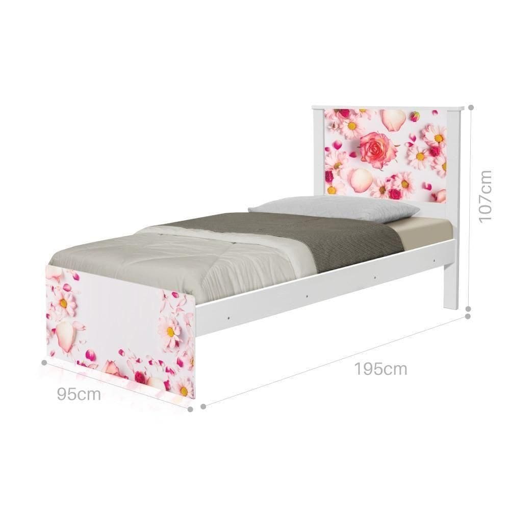 Cama Solteiro Com Cabeceira Adesivada Rosas
