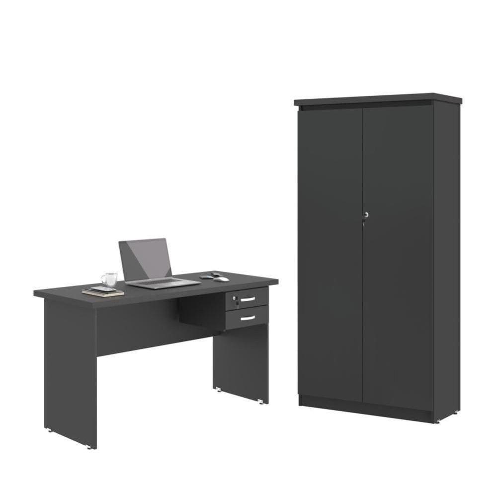Mesa De Escritorio Com Armário 2 Portas Pampulha Preto Onix