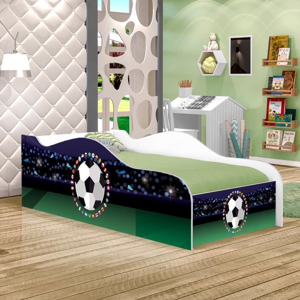 Cama Fun Futebol Bandeiras Solteiro Com Colchão