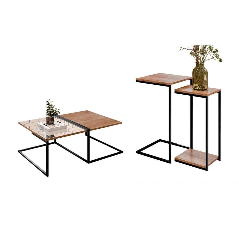 Conjunto Mesa De Centro E Mesas Laterais Taiwan Demolição Preto