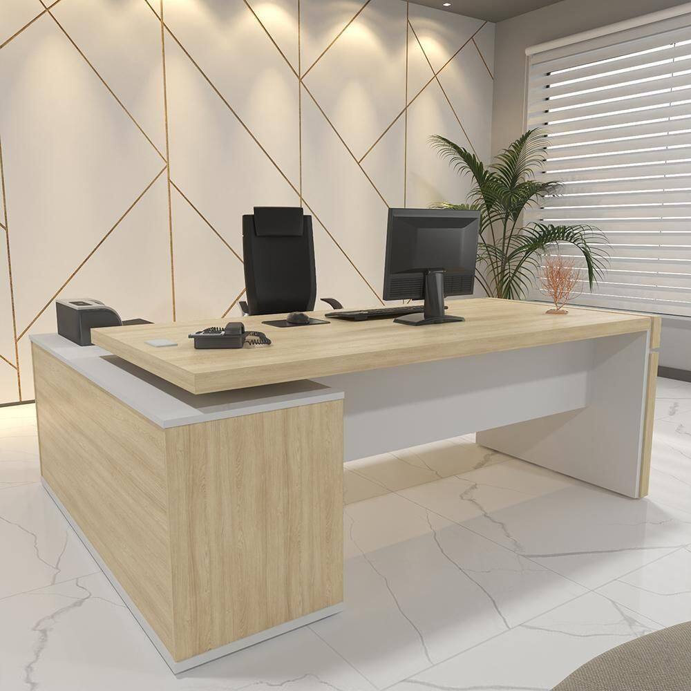 Mesa Executiva Em L Giovinazzo Carvalho Branco