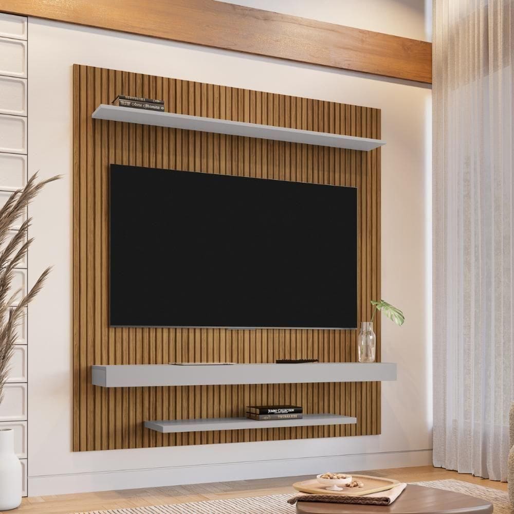 Painel Para 60 Polegadas Eden Cinamomo Ripado Off White