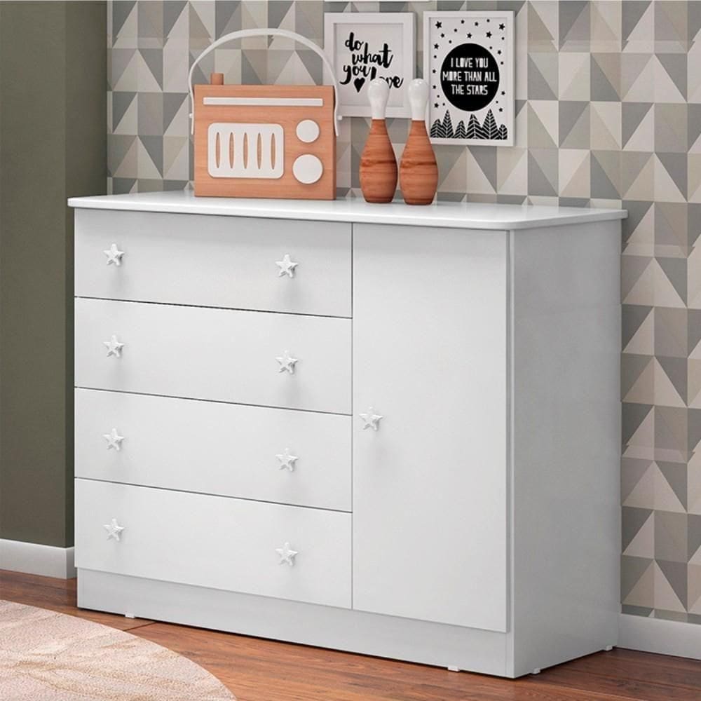 Cômoda 4 Gavetas 1 Porta Antigua Branco