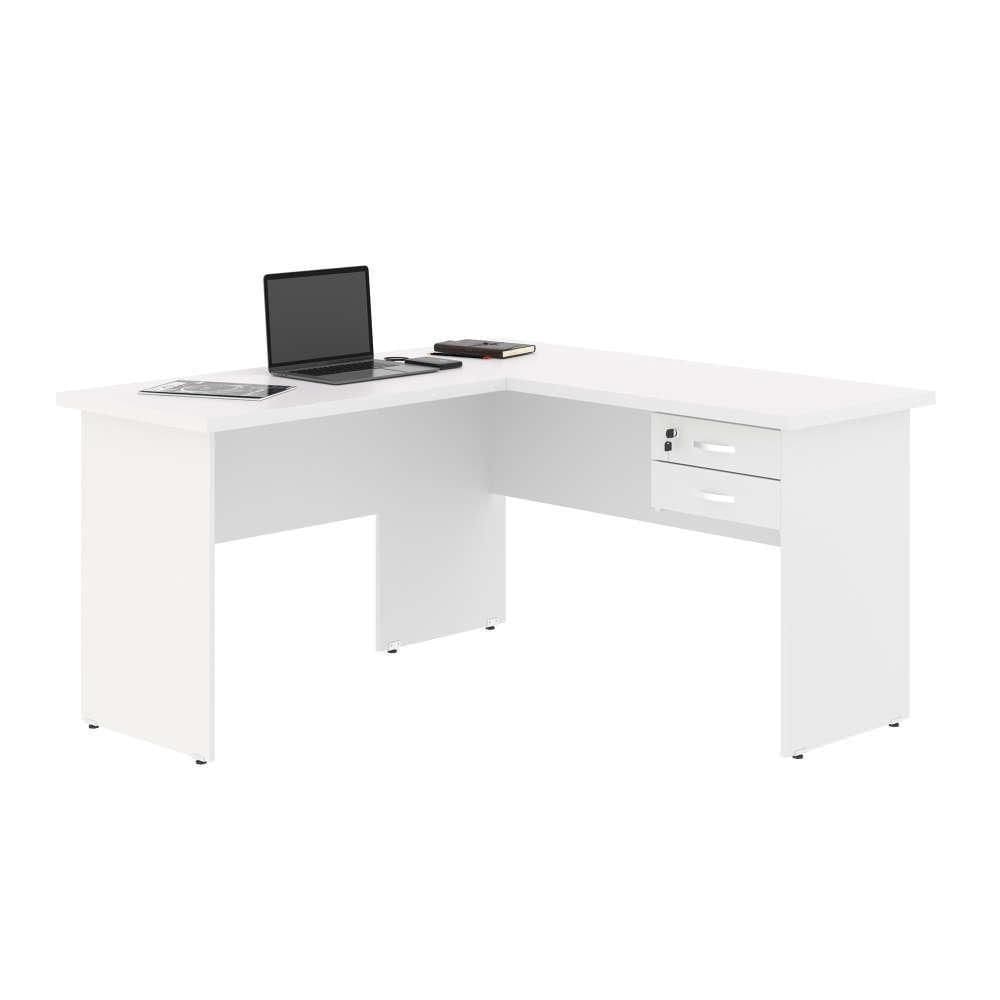 Mesa Em L Com Gaveteiro Carper Branco