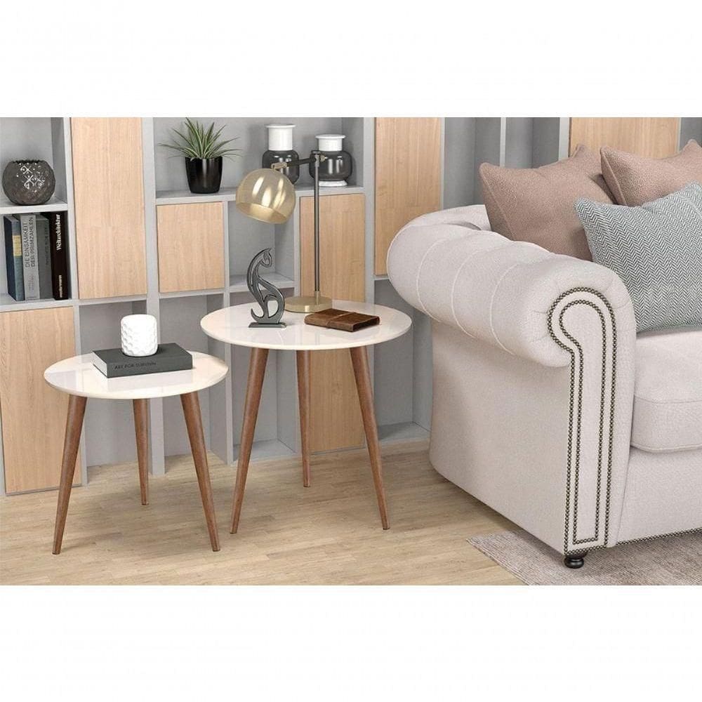 Conjunto De Mesas De Apoio E Lateral Teles Off White