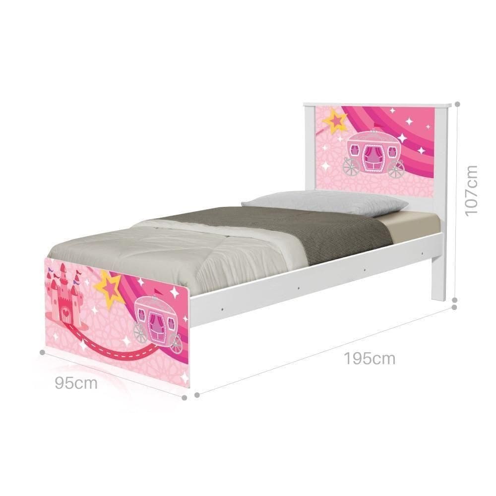 Cama Solteiro Com Cabeceira Adesivada Carruagem Castelo