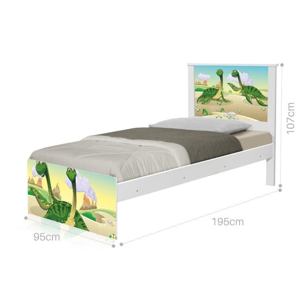 Cama Solteiro Com Cabeceira Adesivada Casal Dinossauros
