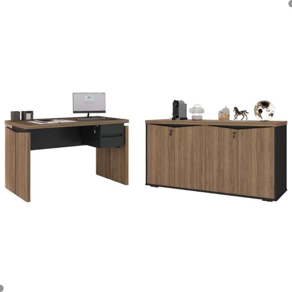 Mesa De Escritório E Balcão Morretes Nogal Preto
