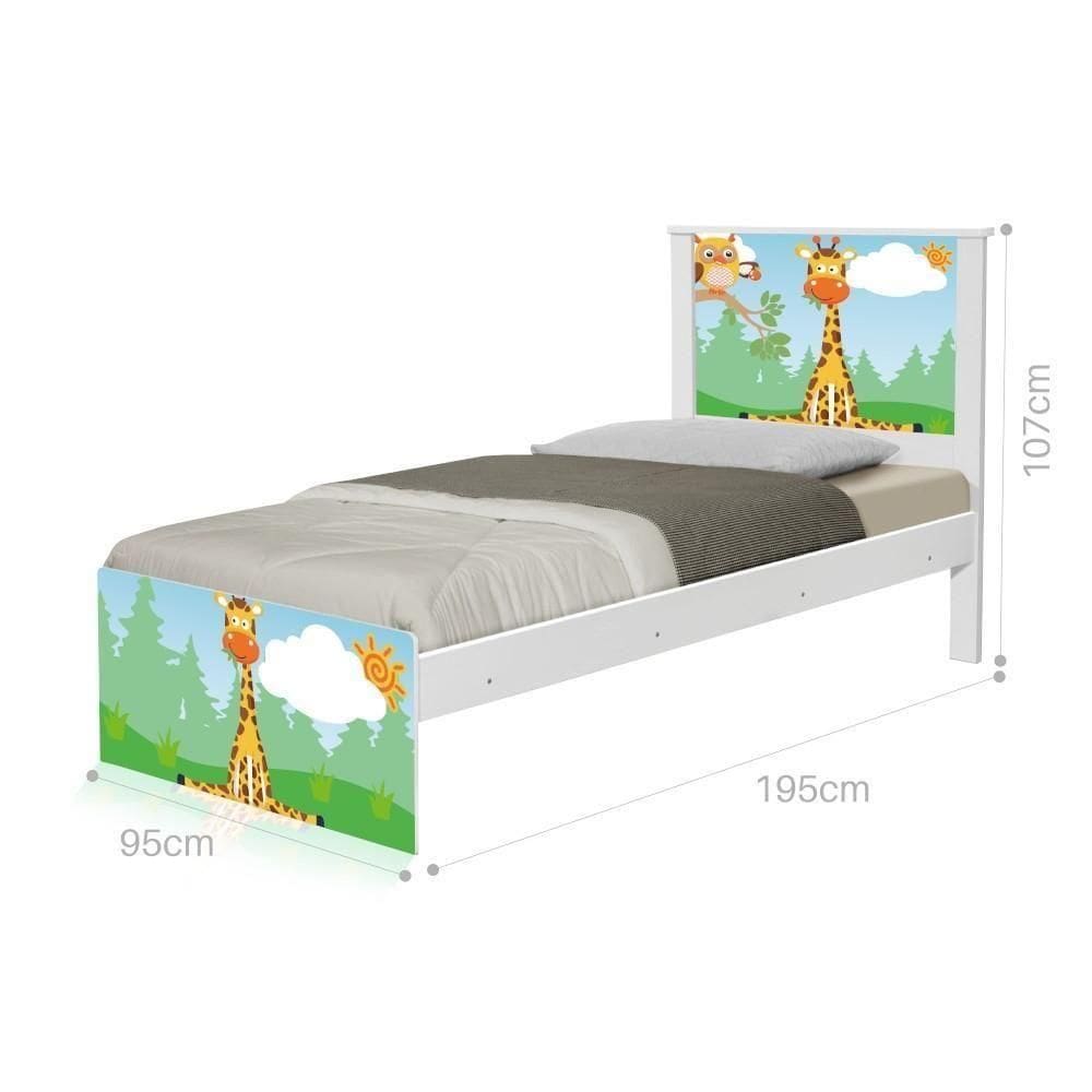 Cama Solteiro Adesivada Safari Girafa Com Colchão
