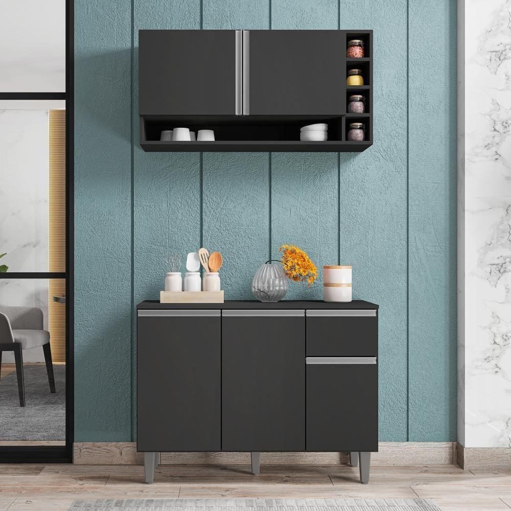 Balcão E Aéreo Para Cozinha Miami Cinza Fosco