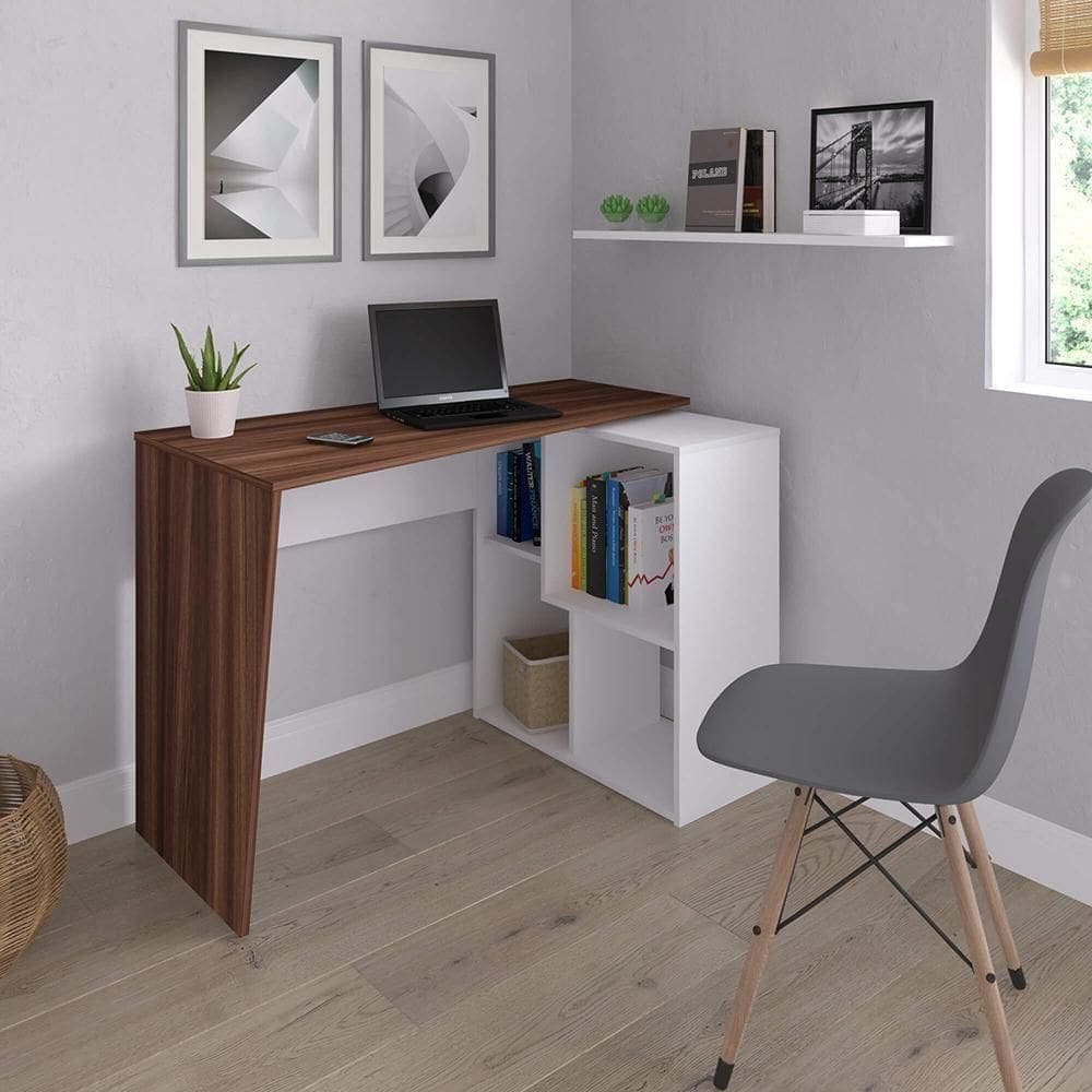 Mesa De Escritório Em L 4 Nichos Illinois Ipê Branco