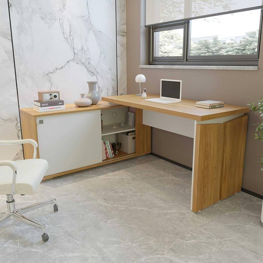 Mesa De Escritório Em L Noruega Olmo Branco