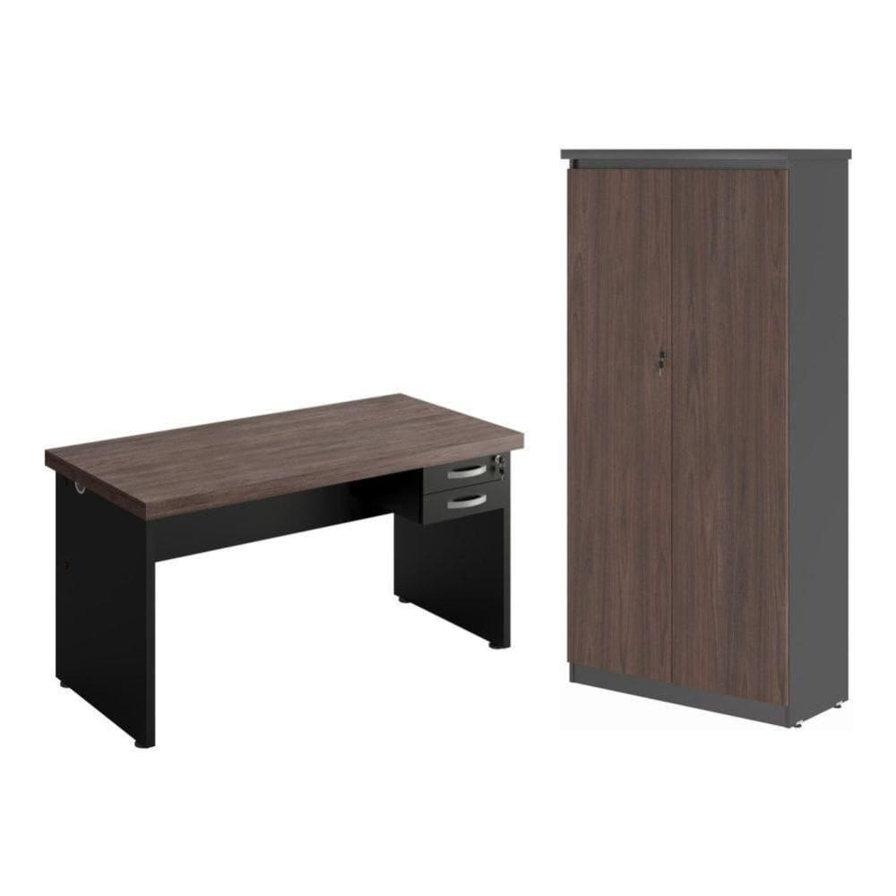 Mesa 1200 Com Armario 2 Portas Alpha Freijo Preto