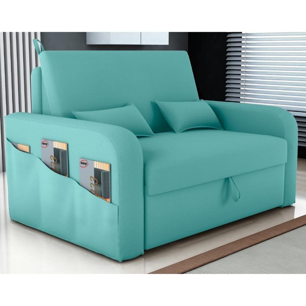 Sofá Cama Com Baú Gorteen Veludo Verde Menta