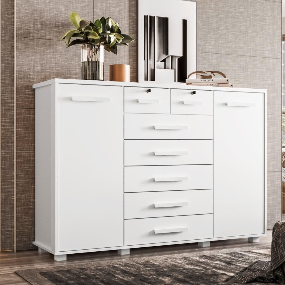 Comoda Manchester 7 Gavetas Branco Fosco Liso