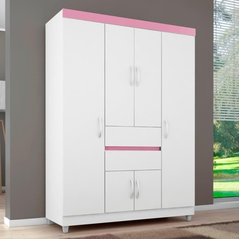 Guarda Roupa 2 Gavetas Pescara Branco Rosa