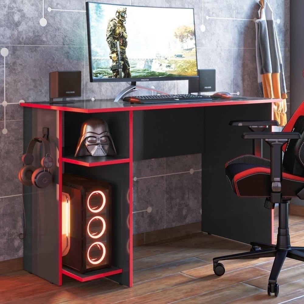 Mesa Gamer Com Suporte De Zalie Preto Vermelho