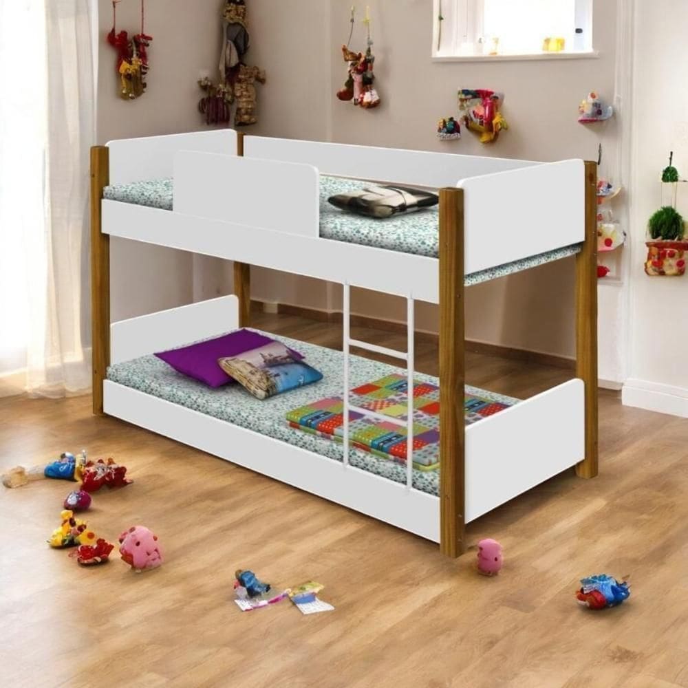 Beliche Infantil Montessori Com Colchão Clara Branco E Mel
