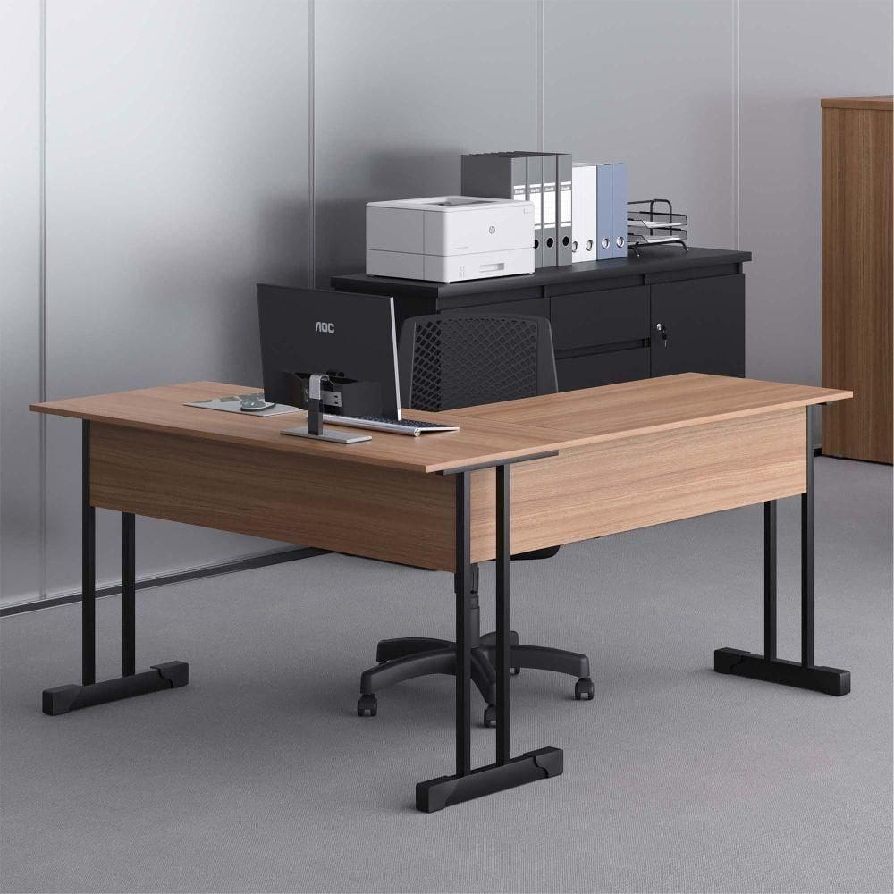 Mesa De Em L Com Gaveta Lima Montana Preto