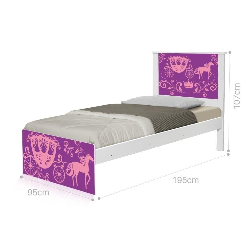 Cama Solteiro Com Cabeceira Adesivada Carruagem Princesa