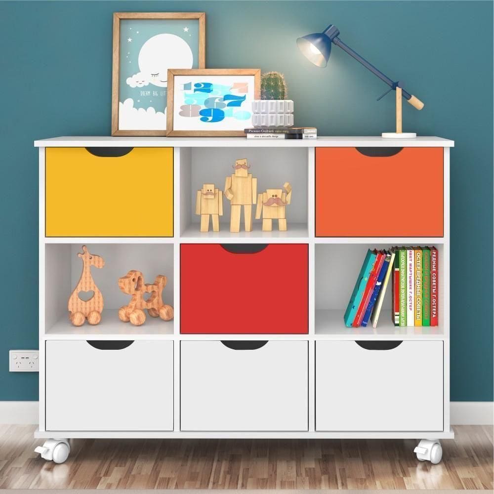 Nicho Organizador Com Rodinhas Portland Branco Com Gavetas Brancas E Coloridas