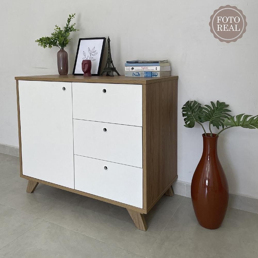 Balcão 3 Gavetas 1 Porta Capri Olmo Branco