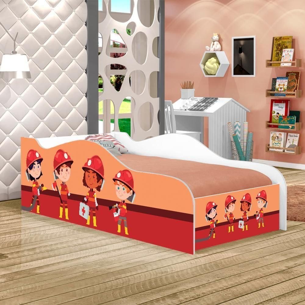 Cama Carro Fun Adesivada Tropa Bombeiros Solteiro