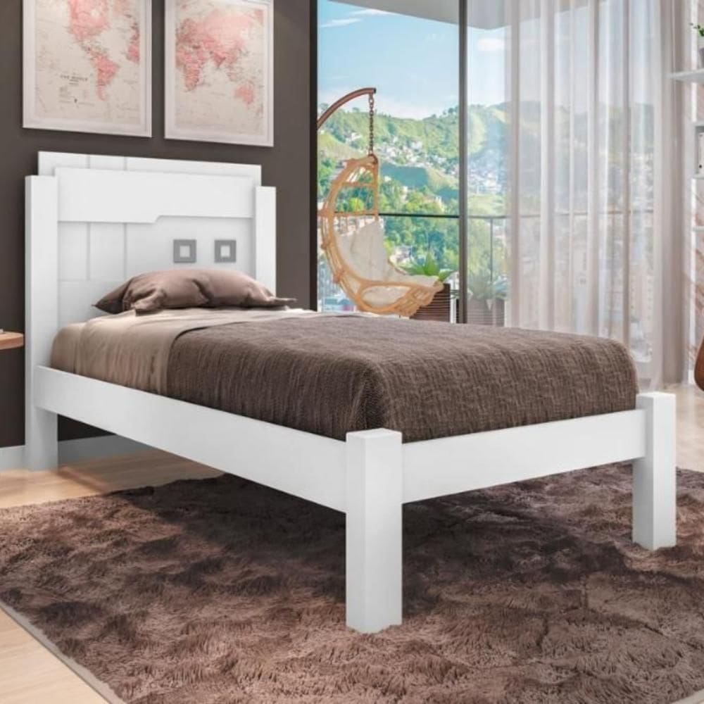 Cama Solteiro Com Cabeceira Letícia Branco