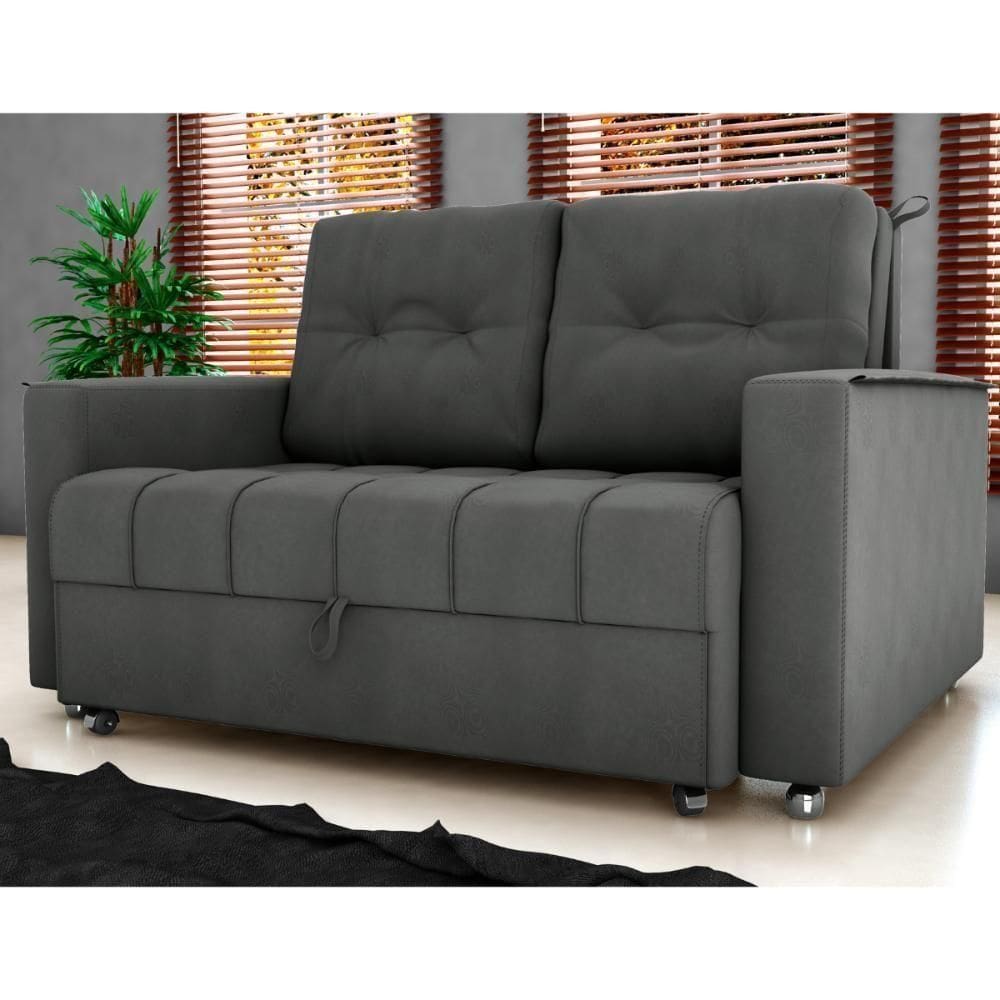 Sofá Cama 2 Lugares Yago Veludo Maserati Chumbo