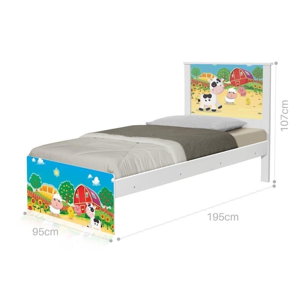 Cama Solteiro Com Cabeceira Adesivada Fazendinha Colorida
