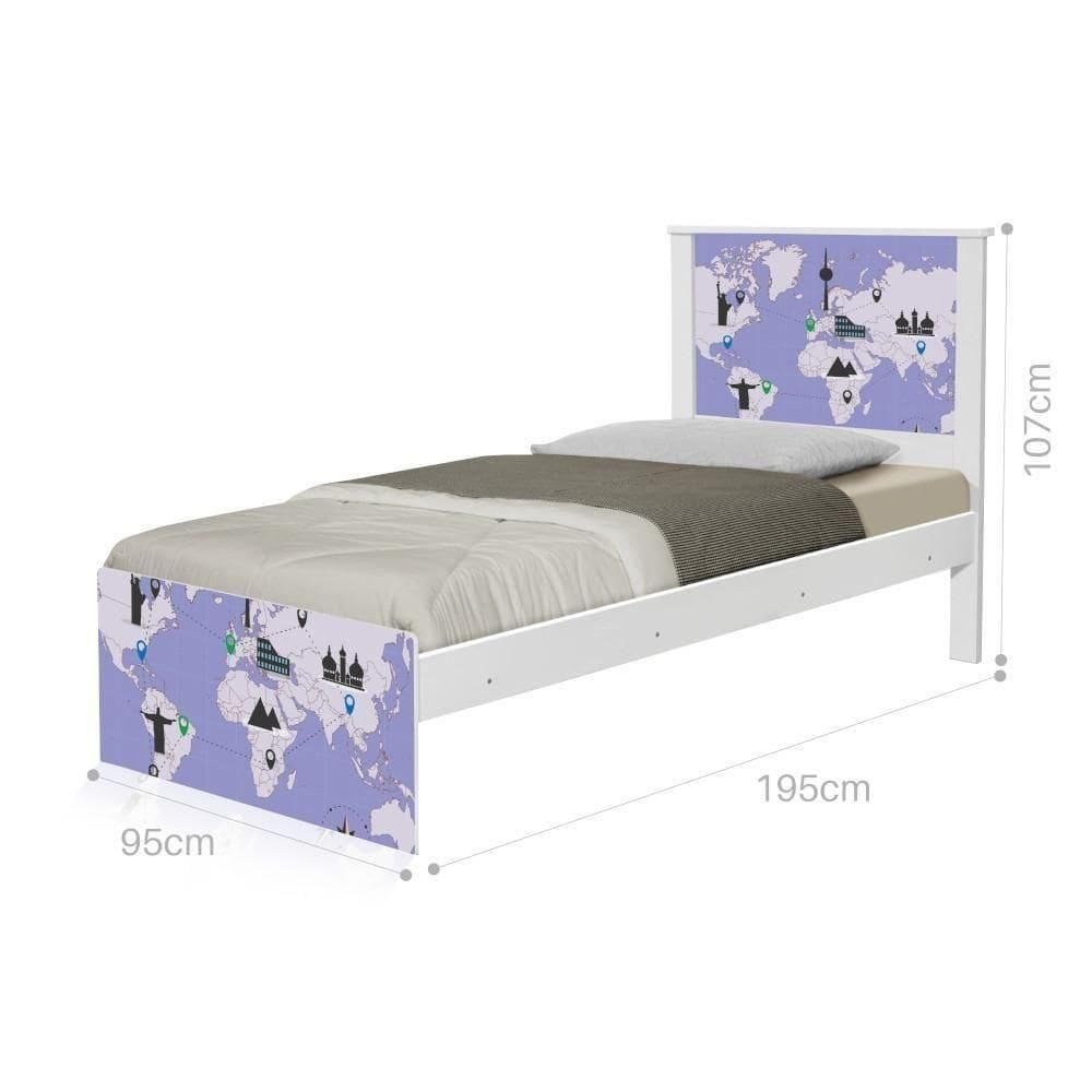 Cama Solteiro Adesivada Mapa Viagens Com Colchão
