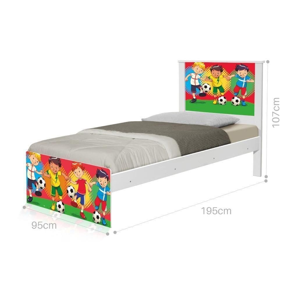 Cama Solteiro Adesivada Futebol Meninos Com Colchão