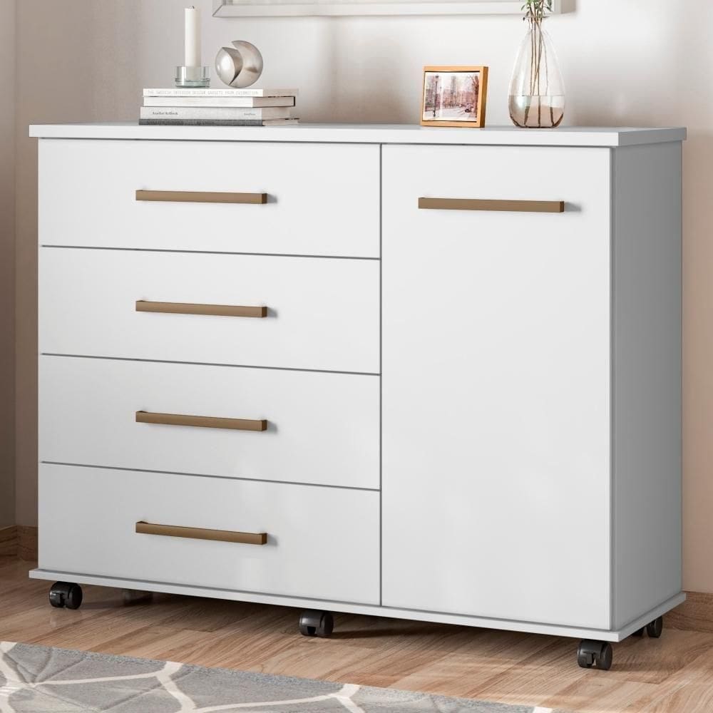 Cômoda Com Rodízios 4 Gavetas Flynn Branco