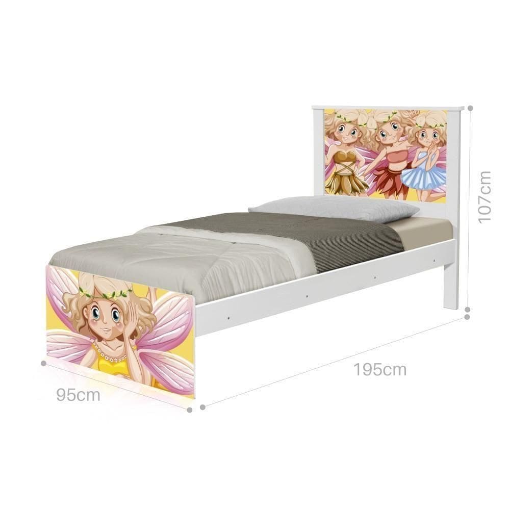 Cama Solteiro Com Cabeceira Adesivada Fadinhas Coloridas