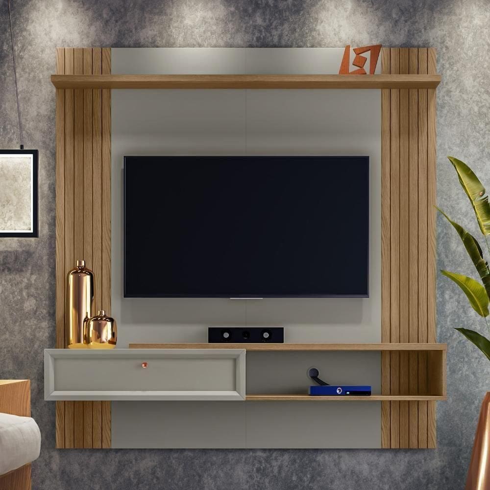 Painel Para Com Prateleiras Gireffe Amêndoa Titânio