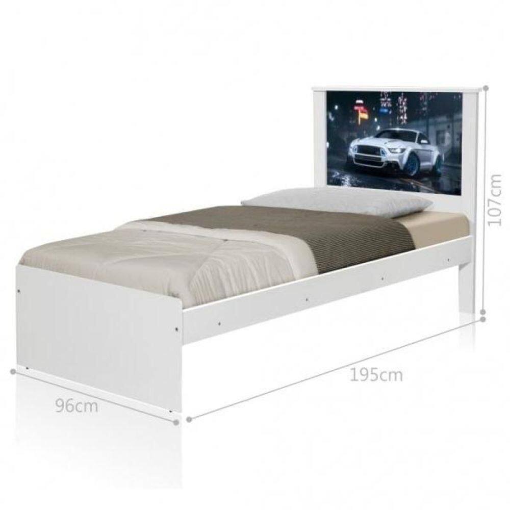 Cama Solteiro Carro Branco Potente Com Colchão