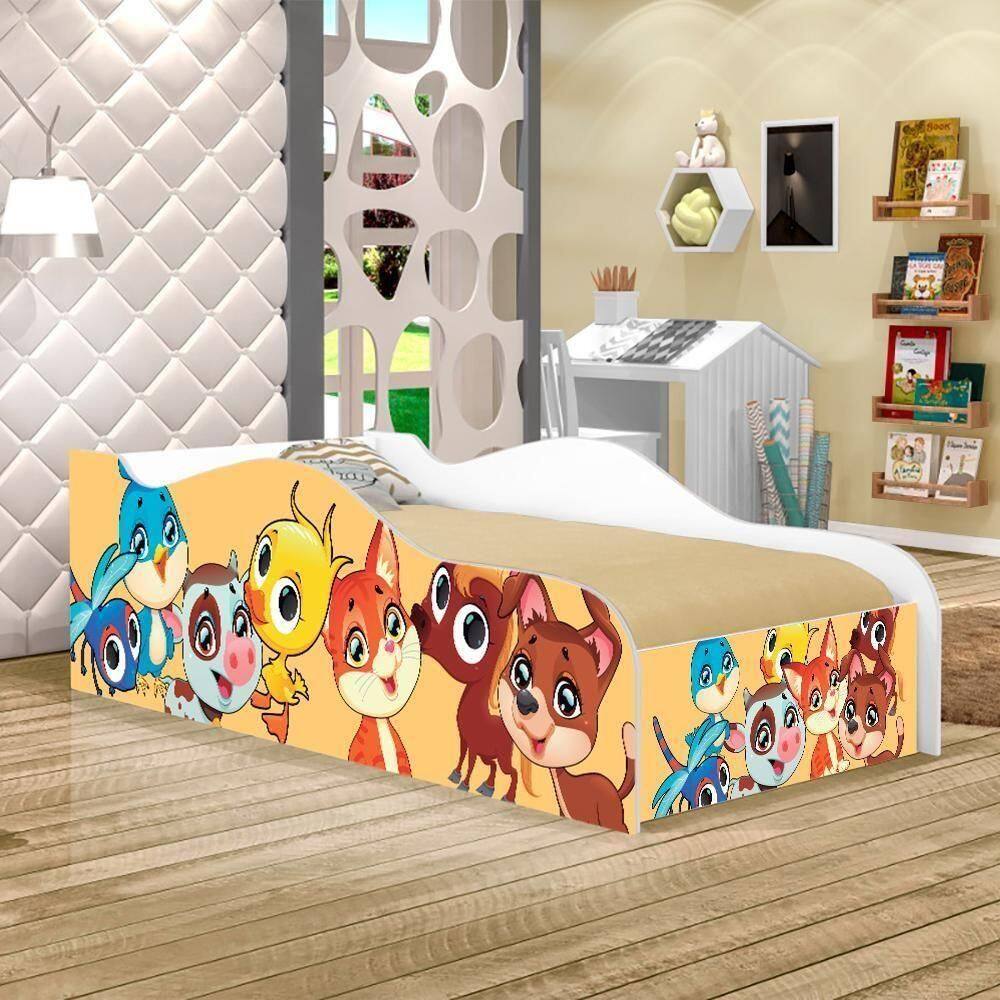 Cama Carro Fun Adesivada Bichinhos Solteiro